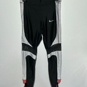 Nike Dri-FIT Running Leggings‎ Womens Medium Black White Mesh Stirrup Tights